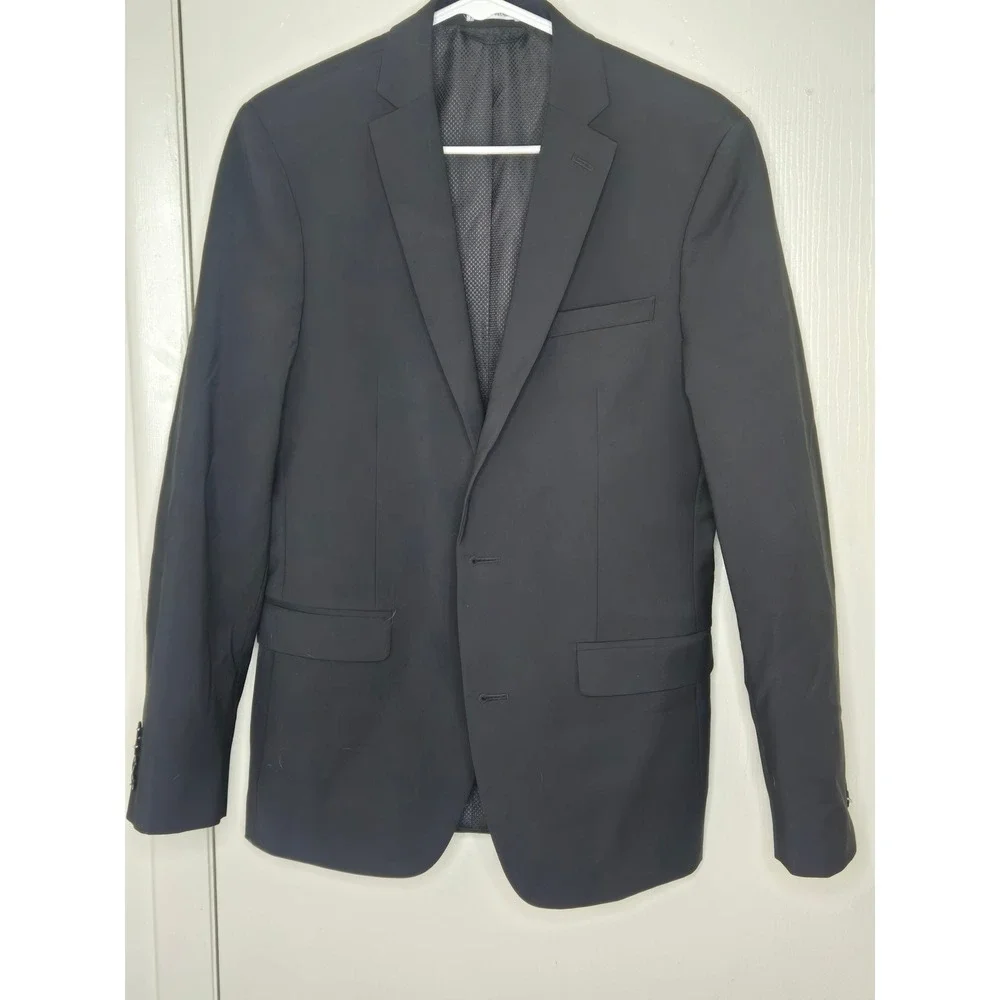 Bar III Mens Slim Fit Black Wool Blend Two Button Blazer Sport Coat Jacket 36R